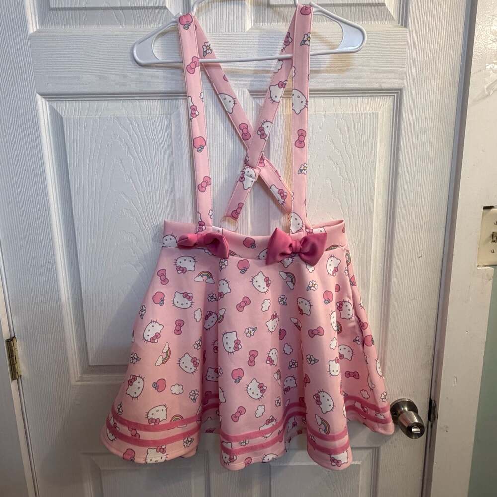 Hello Kitty by Sanrio Pink Rainbow Print Suspender Skirt Size LG Kawaii Skater